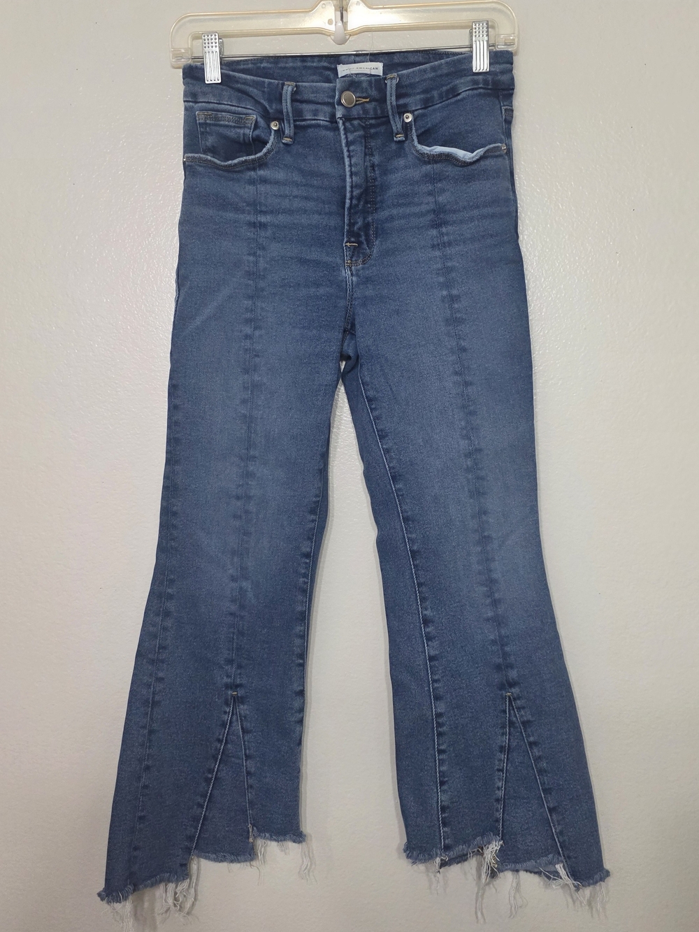 Good American Good Legs Asymmetric Raw Flare Jeans